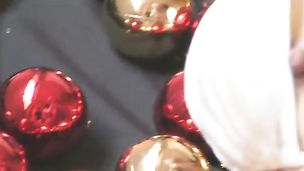 Cute shemale gets freaky with some christmas ornaments
